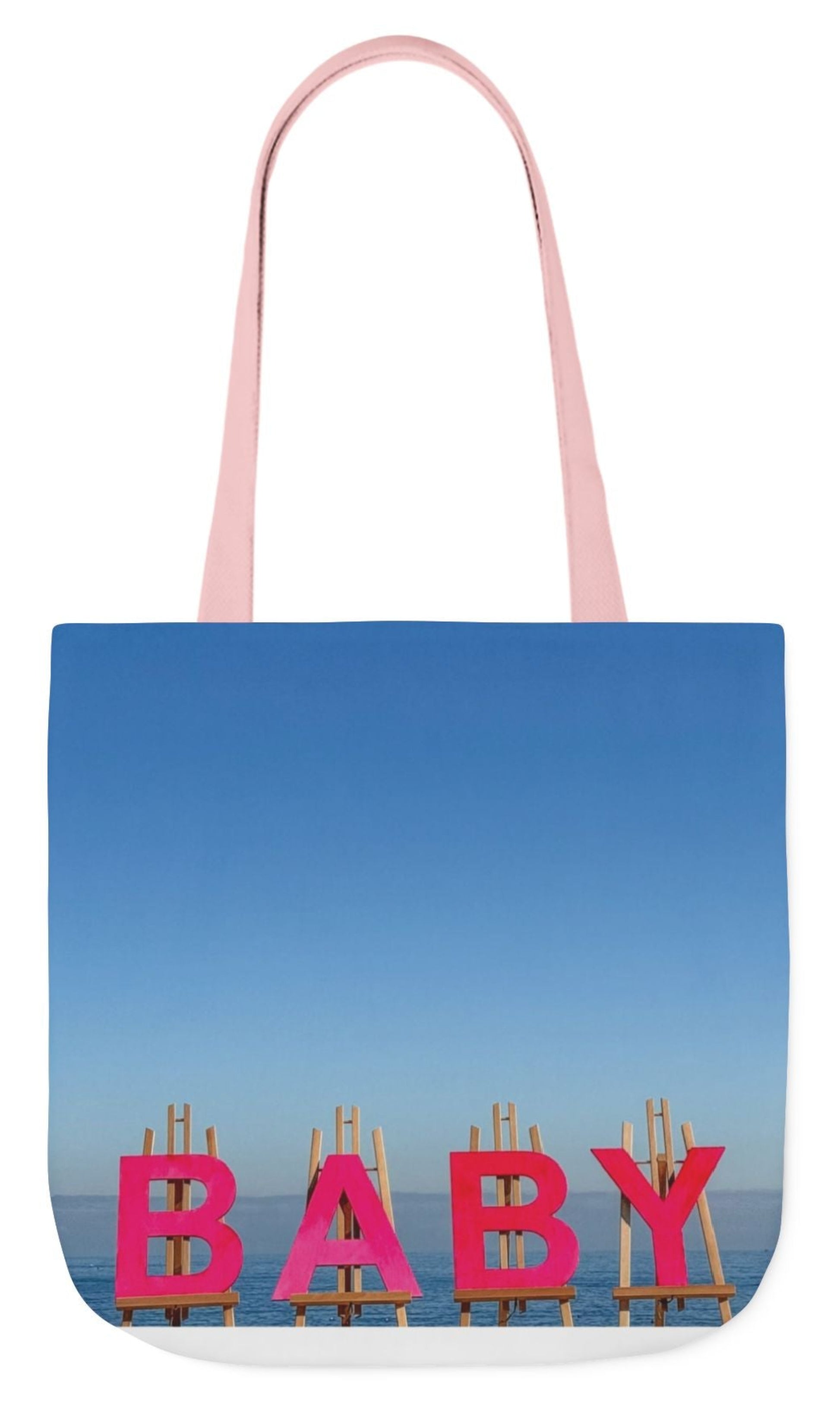 baby girl tote bag pink handles 18" x 18' double sided print baby gift
