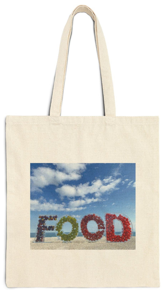 Food Tote Bag Natural Color 15" x 16" Cotton Canvas Print on One Side. "Seashore Food" Bag.