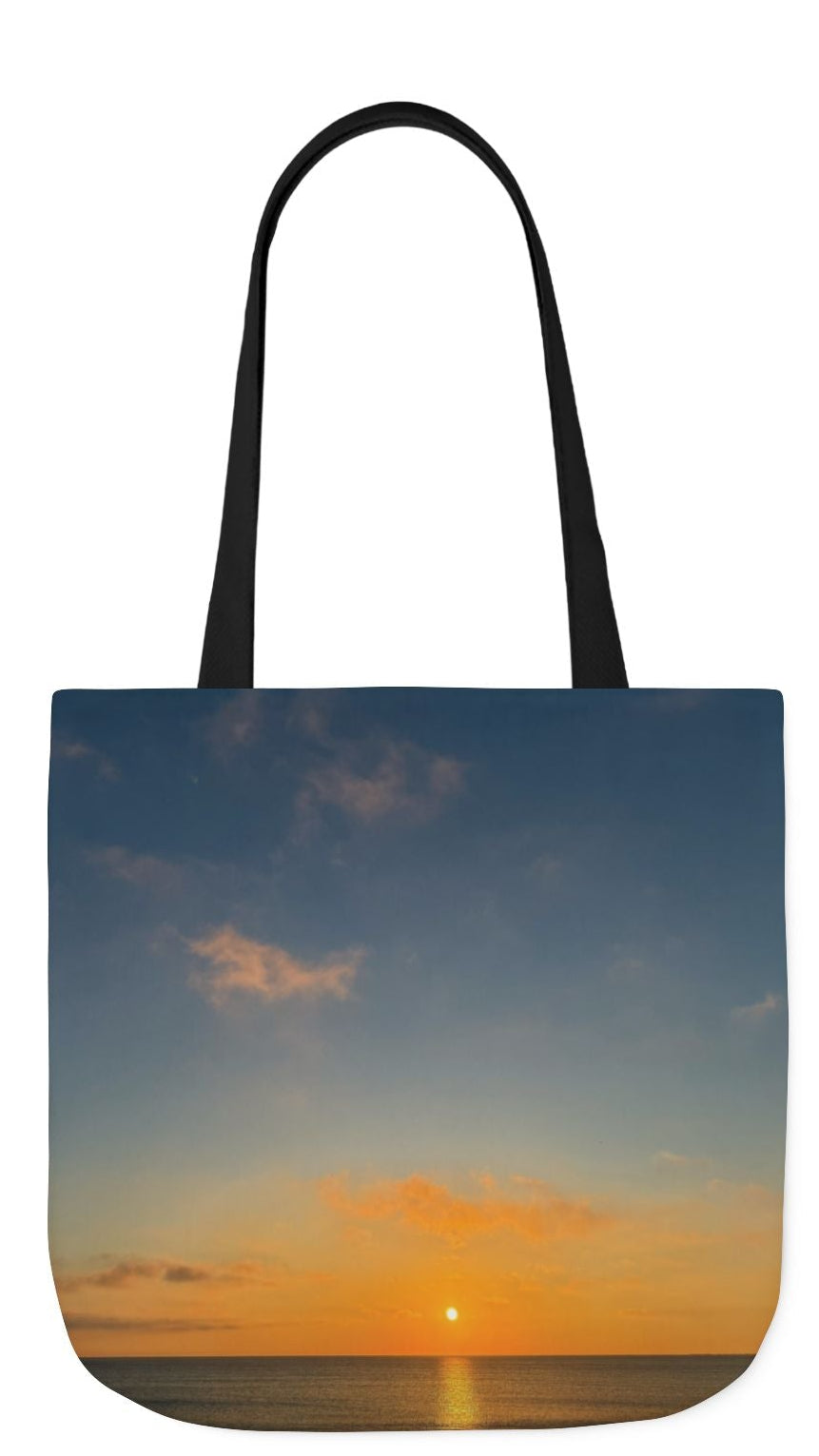 Everyday Tote Bag 13” x 13” different print on each side. 5 Handle Color Options. “Seaside Sunrising”