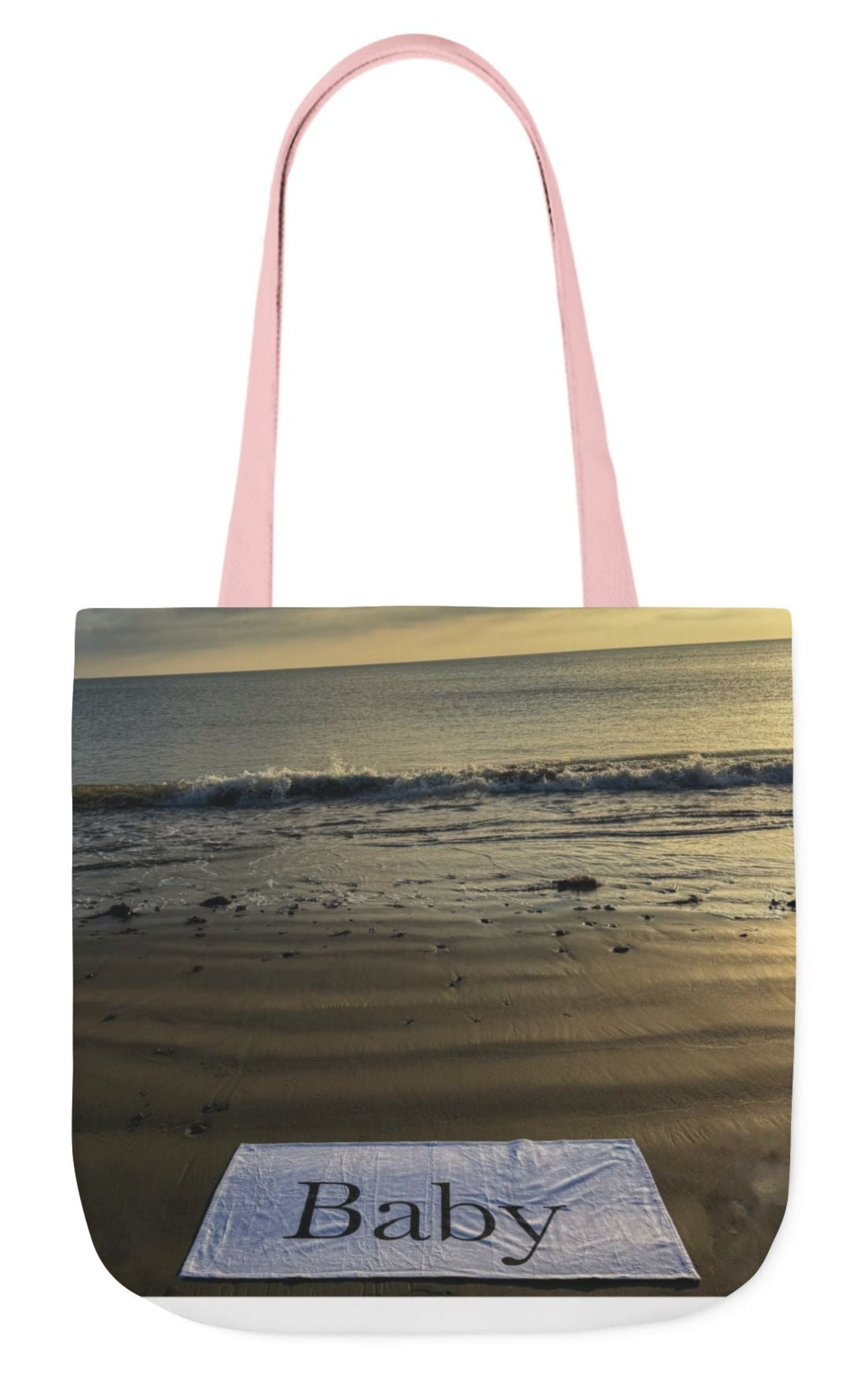 baby tote bag different print each side beach theme 18" x 18" pink handles
