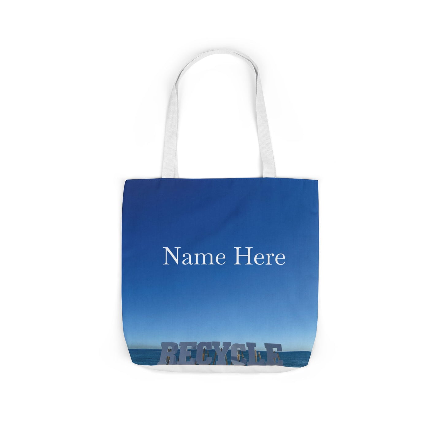 Recycle Tote Bag 18" x 18" different print on each side. 5 Handle Color Options. "Beach Recycle & Seaside Recycle Bag Personalized”