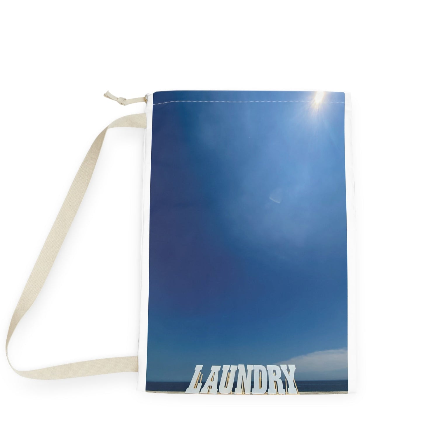 Laundry Bag with Shoulder Strap and Drawstring. Same Print on Each Side. 28” x 36” “ Seaside Reflections Laundry”