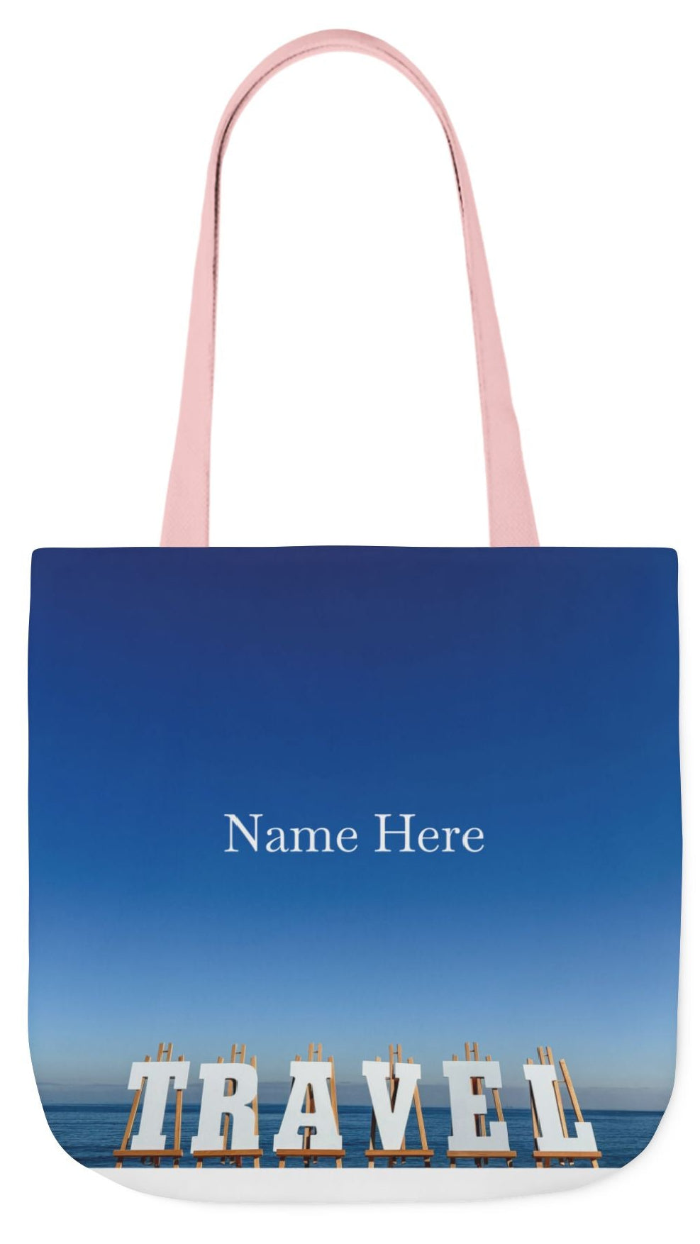 Travel Tote Bag 18" x 18" Same allover print on each side. 4 handle color options. "Seaside Travel Bag" (Personalize it)