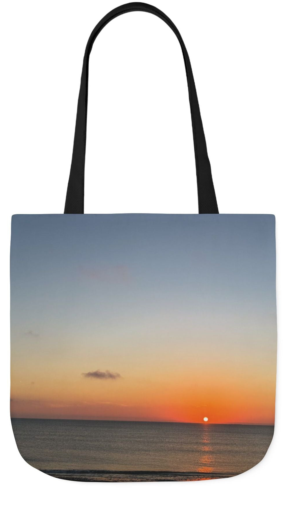 Everyday Tote Bag 18”x 18” different print on each side.5 Handle Color Options. “Seaside Sunrising”