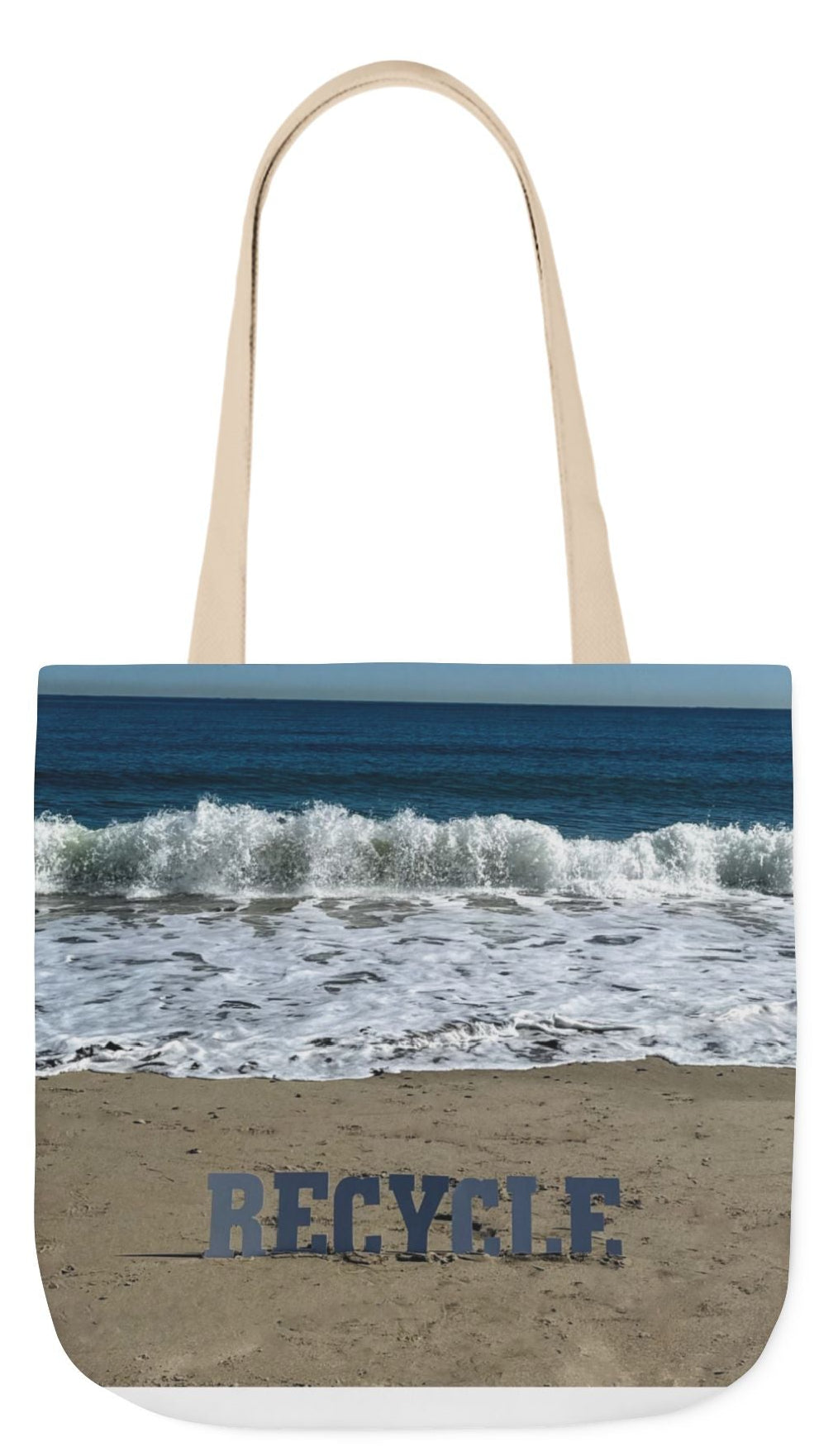 Recycle Tote Bag 18" x 18" different print on each side. 5 Handle Color Options. "Beach Recycle & Seaside Recycle Bag"