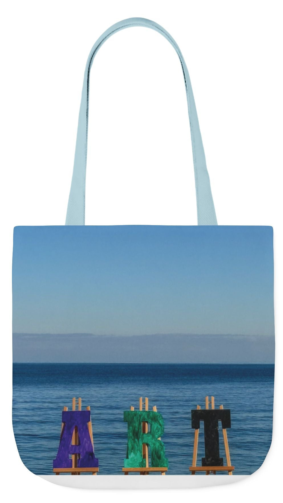 Art Tote Bag 18" x 18" same print on each side, 5-Color Handle options. "Seashore Art Personalized”