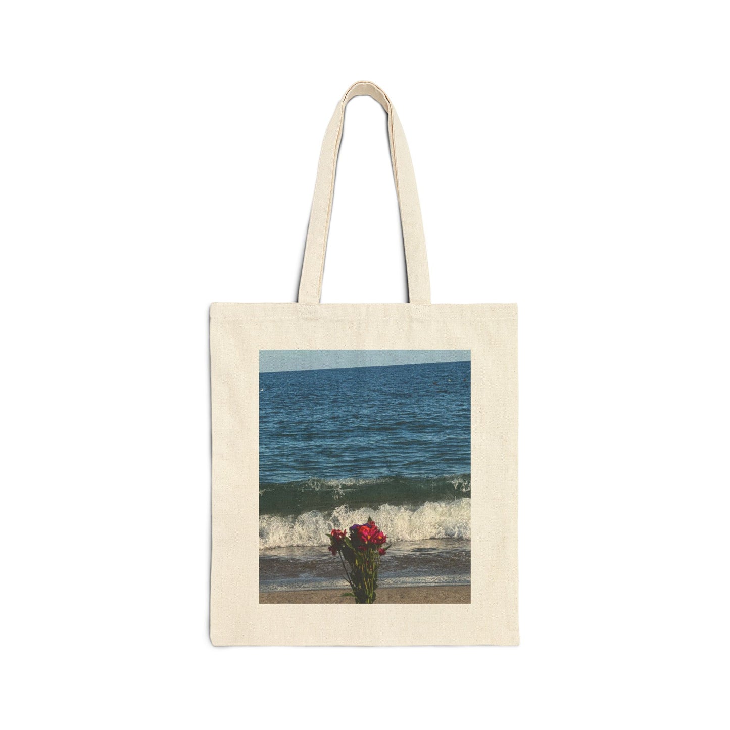 Floral Cotton Canvas Natural Color Tote Bag 15" x 16" Print on one side. " Beachside Flowers"