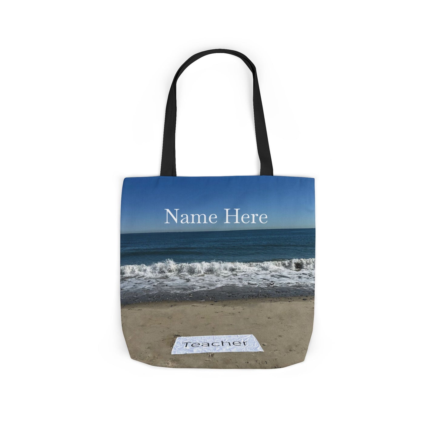 Teacher Tote Bag 18” x 18”  same print on each side. 5 Handle Color Options. “Beachfront Teacher Bag”