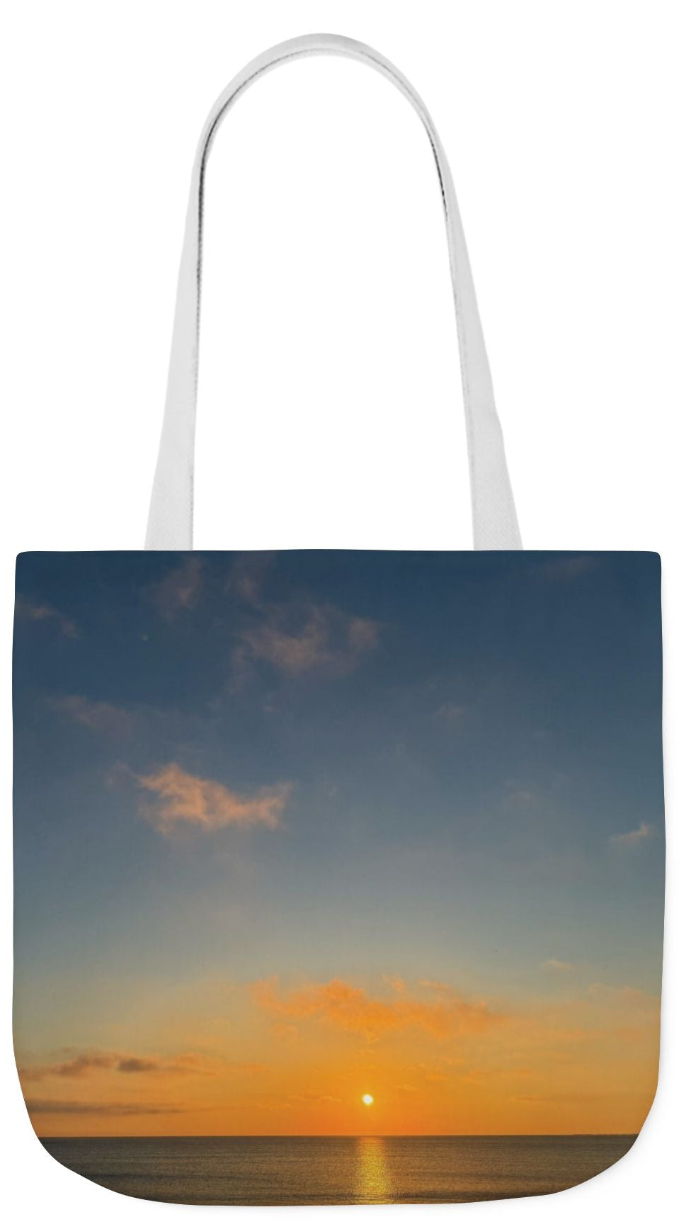 Everyday Tote Bag 18”x 18” different print on each side.5 Handle Color Options. “Seaside Sunrising”
