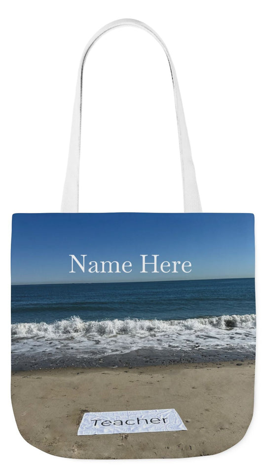 Teacher Tote Bag 18” x 18”  same print on each side. 5 Handle Color Options. “Beachfront Teacher Bag”