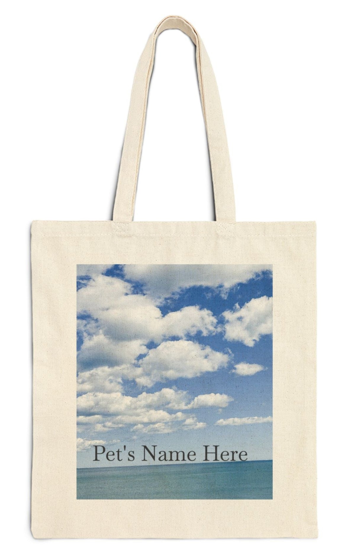 pet's name tote bag in natural color 15 x 16 seaside brightsky