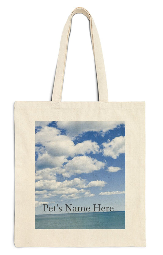 pet's name tote bag in natural color 15 x 16 seaside brightsky