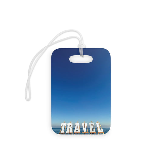Plastic Luggage Tag Different Print on each side with a Glossy Finish and clear Acrylic tie. "Seaside & Beach Travel Tag"