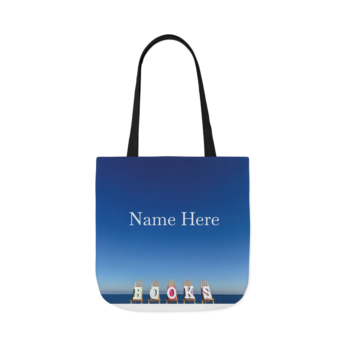Book Tote Bag 18” x 18” different print on each side.5 Handle Color Options. “Seaside & Beachfront Book Tote Bag Personalized”