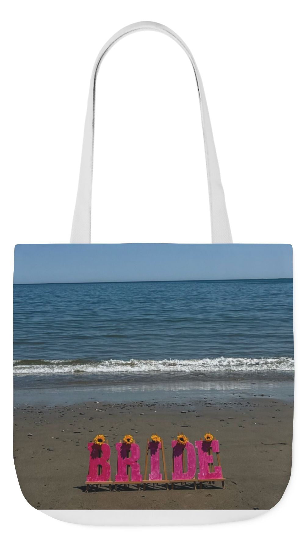 Bride Tote Bag 18" x 18" same print on each side. Pink or White Handles option. "Beachfront Bride Bag Personalized"