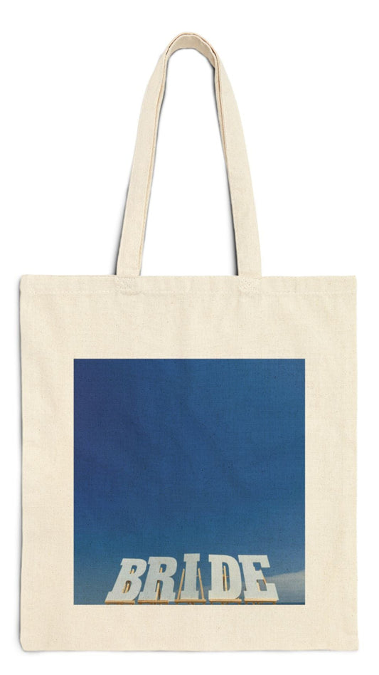 Bride Tote Bag Natural Color 15" x 16" Cotton Canvas Print on One Side. "Bride Bag Bright Sky".