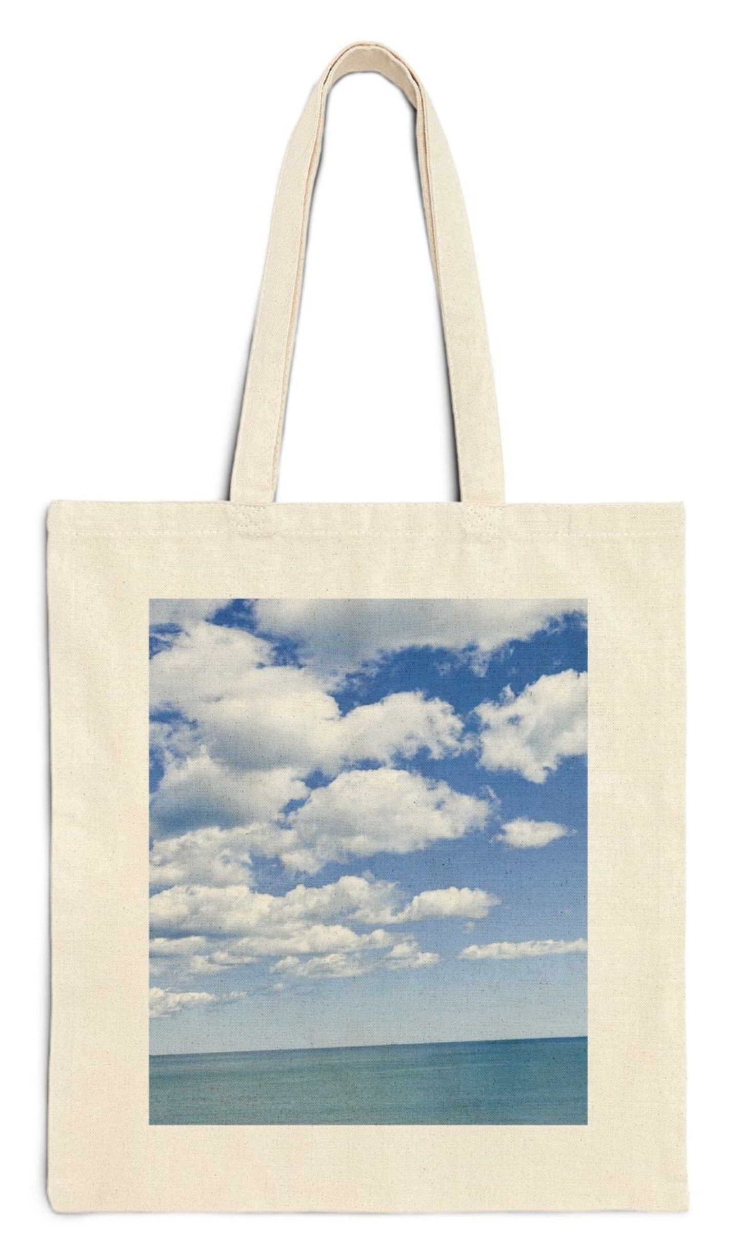 bridesmaid tote bag in natural color cotton canvas seaside bright clouds design