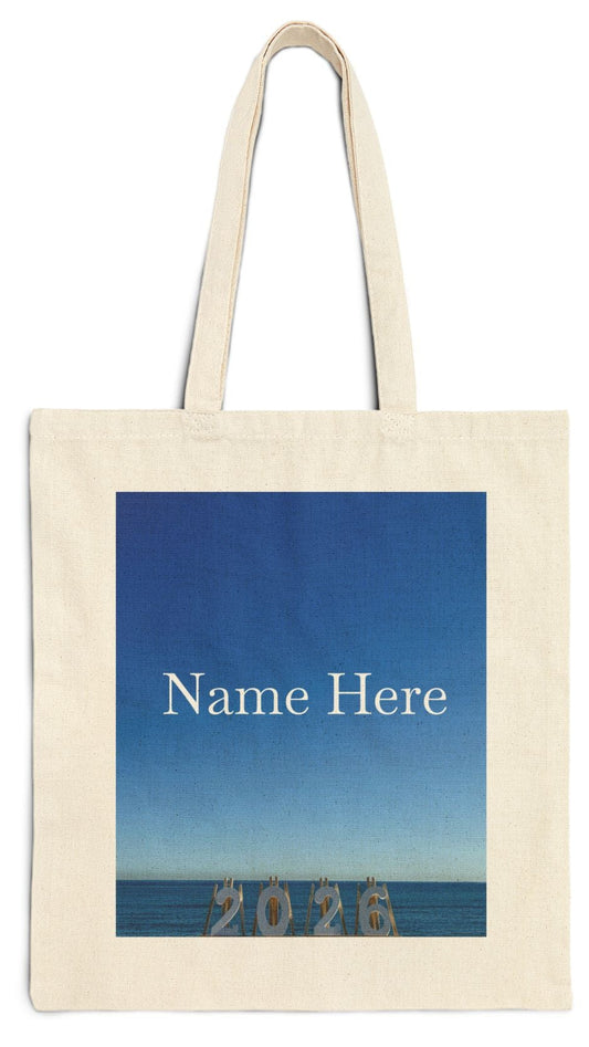 Personalized 2026 Tote Bag Natural Color Cotton Canvas Tote Bag. “Seaside 2026”