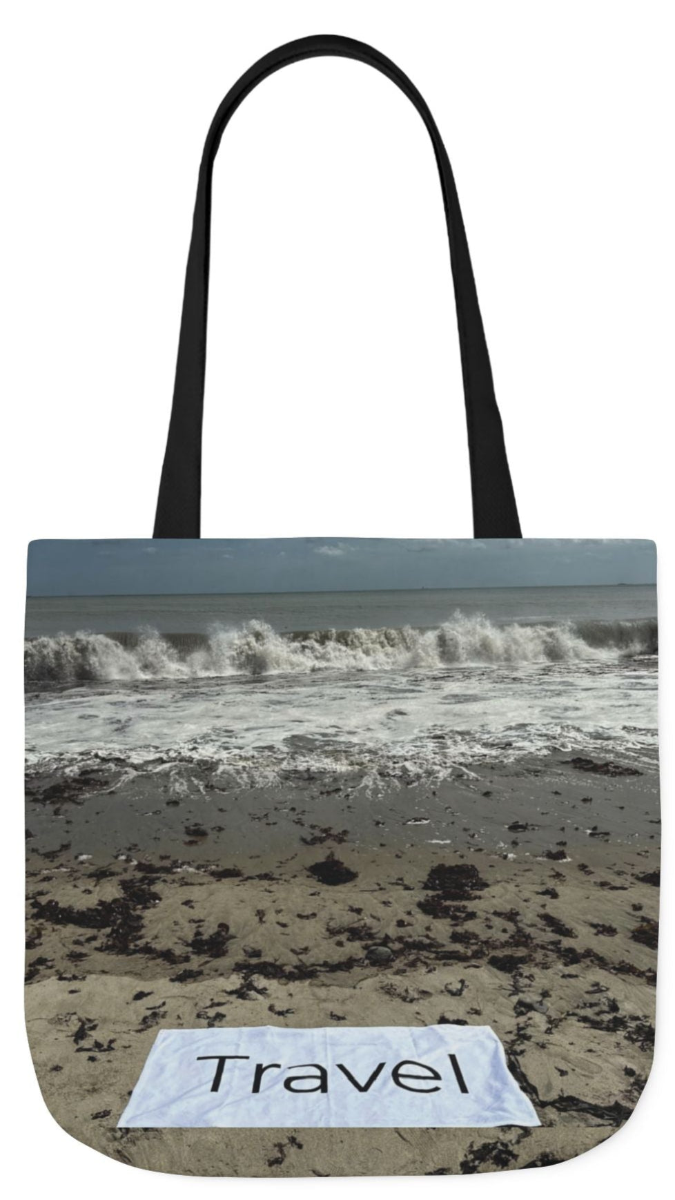 Travel Tote Bag 18” x 18” Same Allover Print on each Side. 4 Handle Color Options. “Wild Waves Travel Bag”