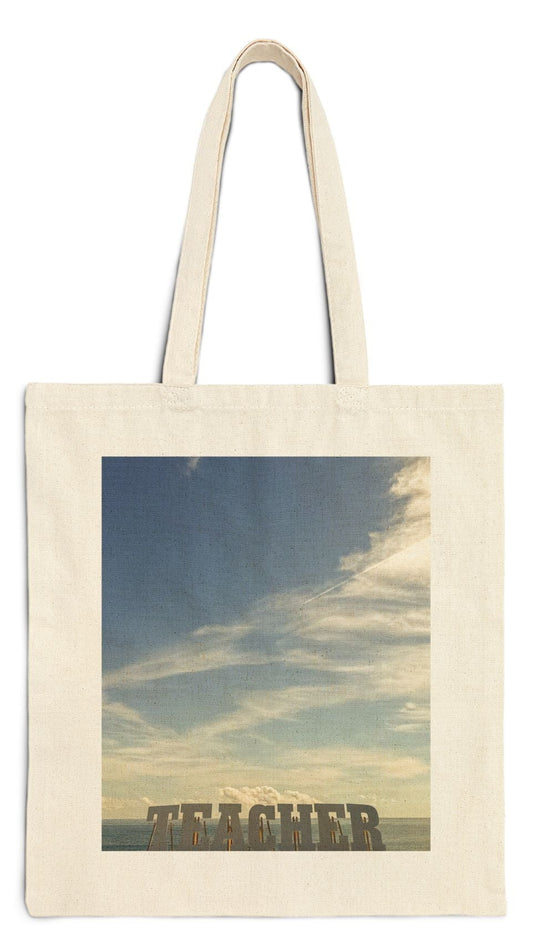 Teacher Tote Bag Natural Color 15" x 16" Cotton Canvas Print on One Side. " Teacher Beach Tote Bag"