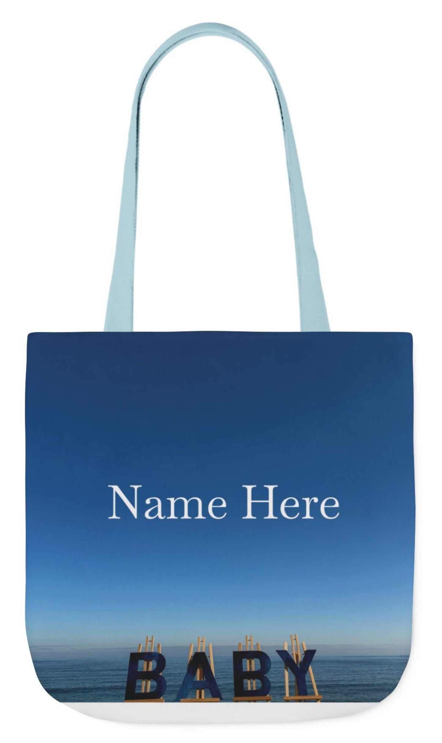 personalized baby tote bag with different beach print each side 18" x 18"