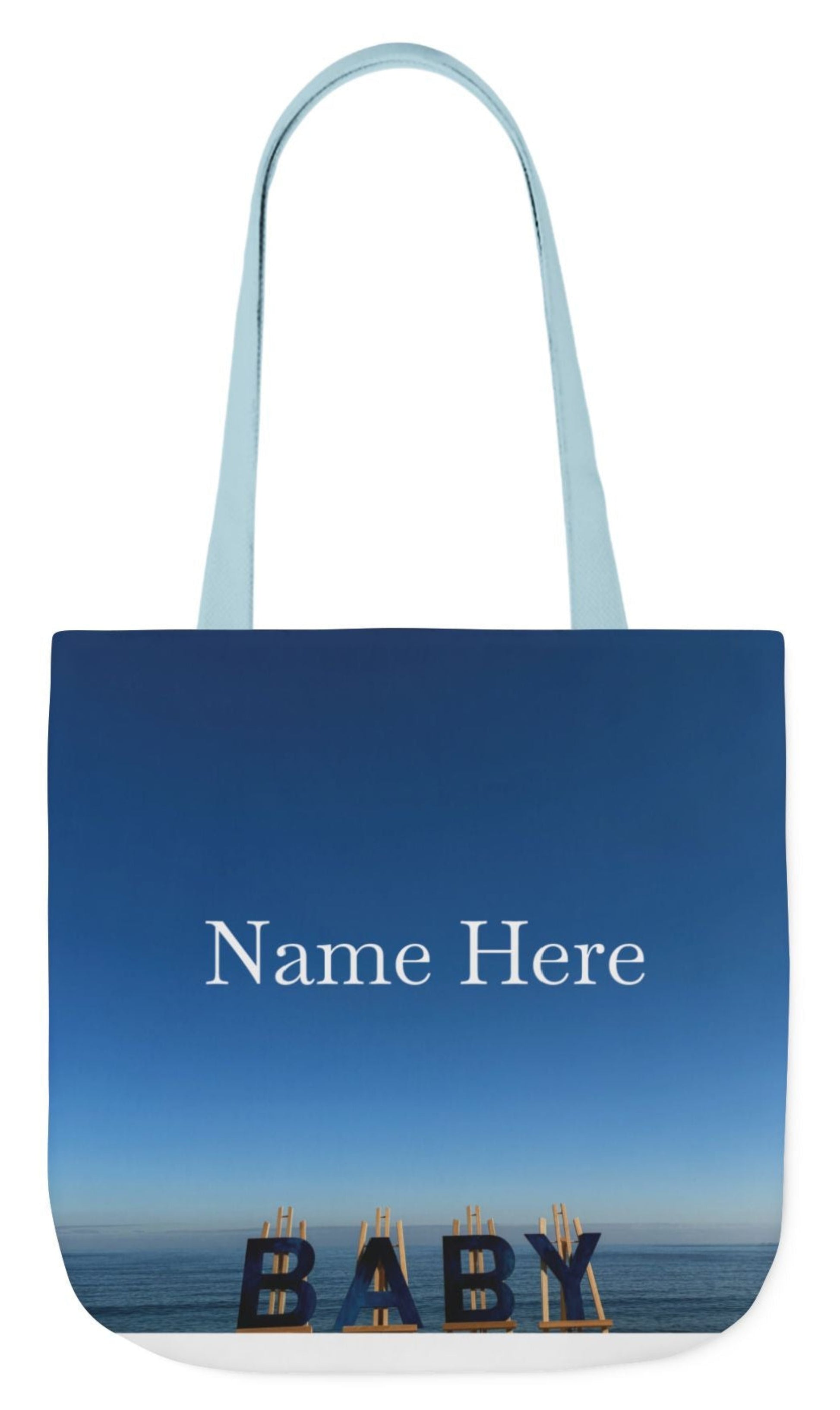 personalized baby tote bag with different beach print each side 18" x 18"