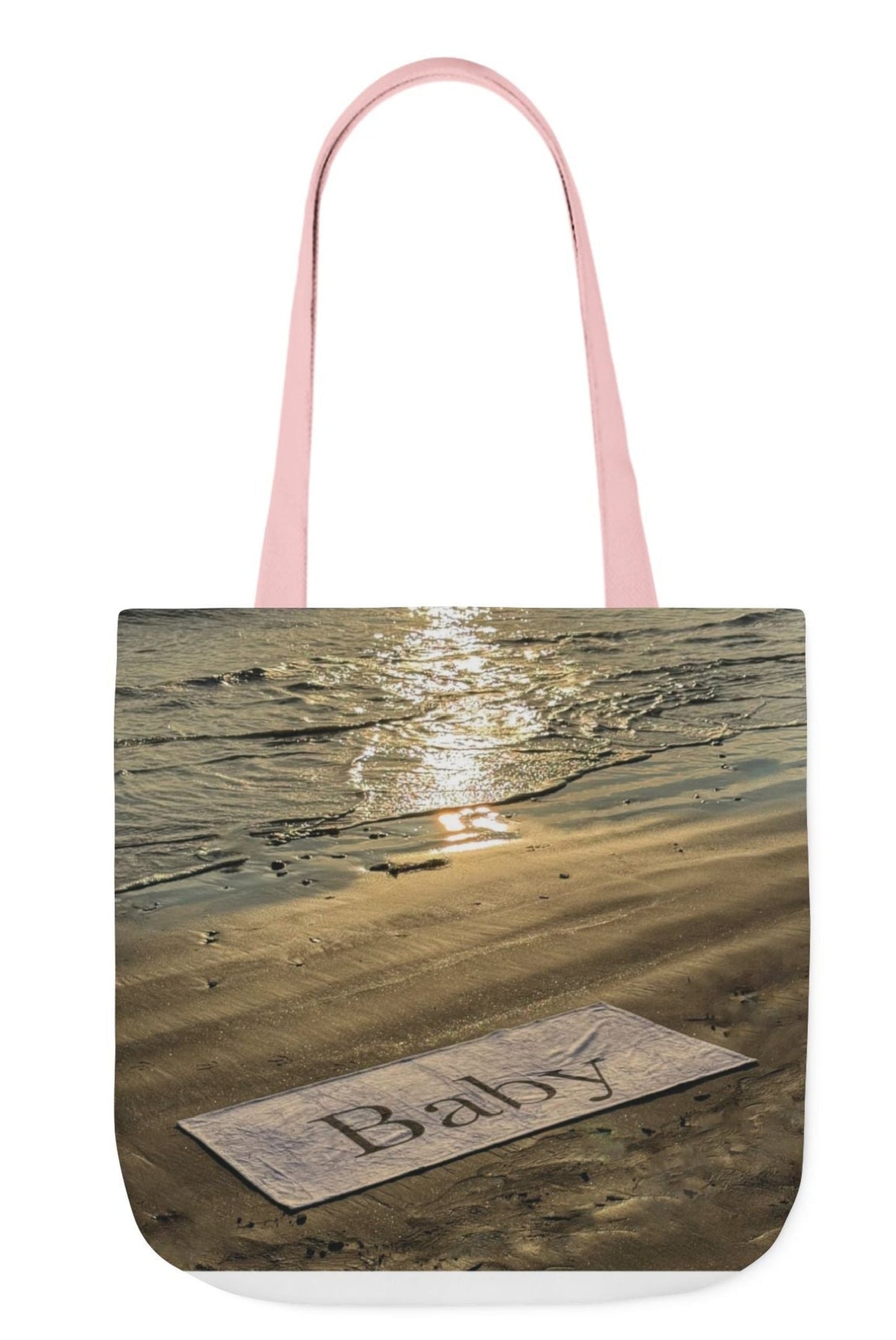 baby tote bag beach theme with pink handles 18" x 18"