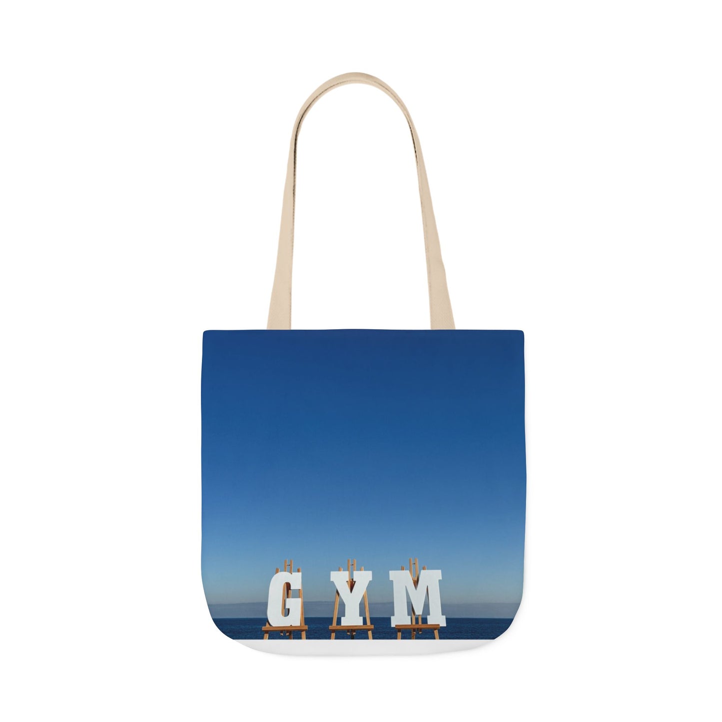 Gym Tote Bag 18” x 18” different print on each side. 5 Handle Color Options. “Seaside & Beach Gym Bag”