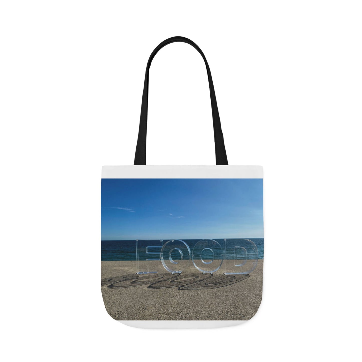 Food Tote Bag 18" x 18" Different Print on each side. 4 Handle Color Choices. "Seaside Food Reflections Bag"