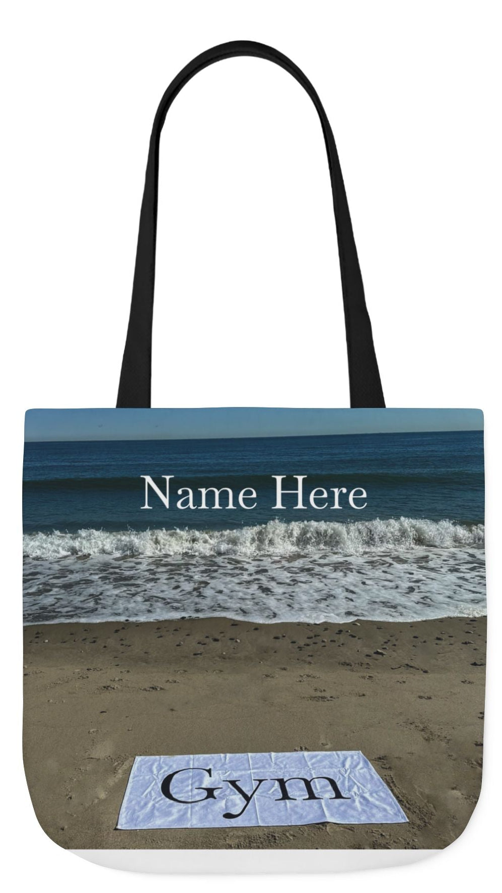 Gym Tote Bag 18” x 18” same print on each side. 5 Handle Color Options. "Beachfront Gym Bag Personalized"