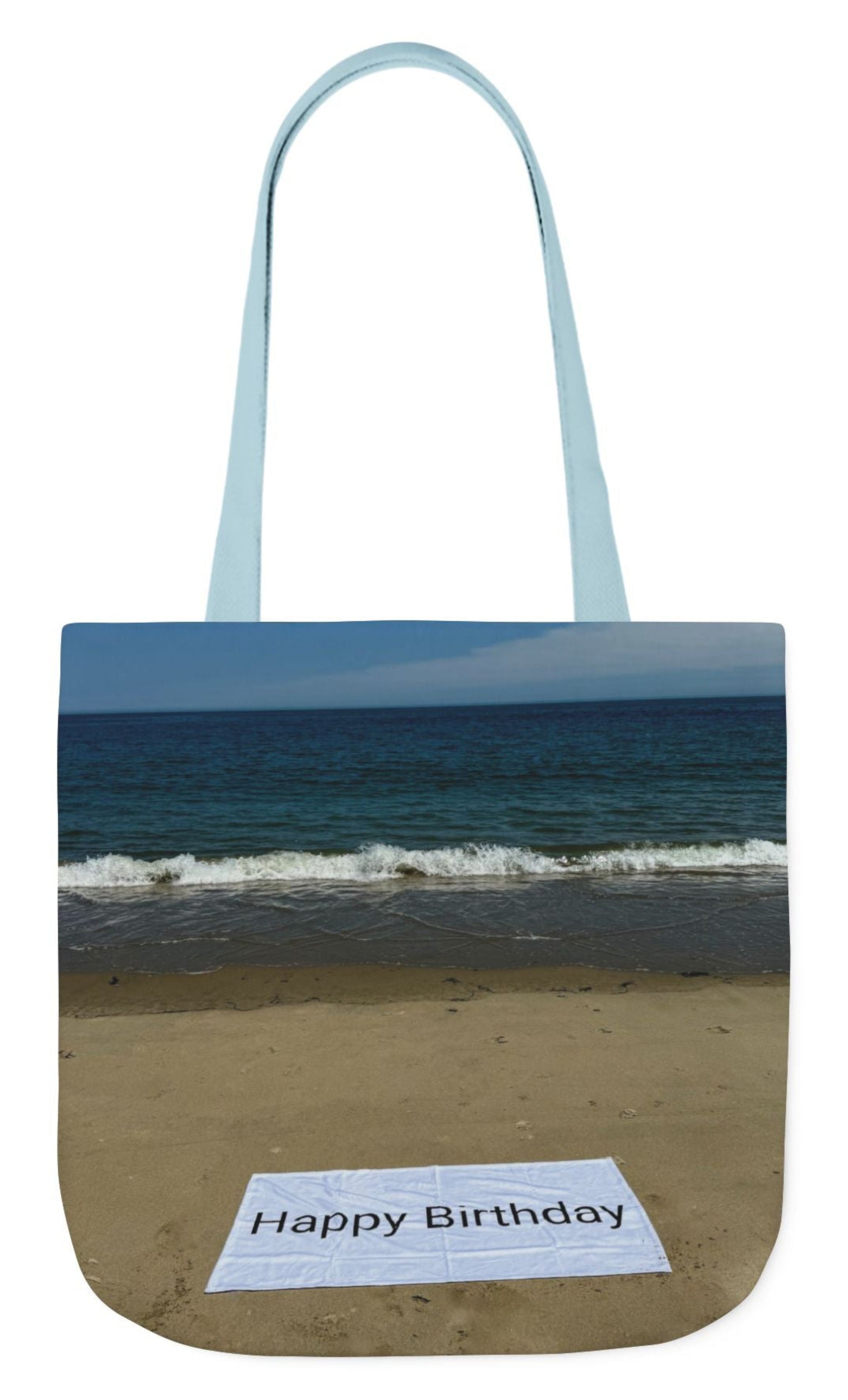 birthday tote bag double sided 18 x 18 with blue handles