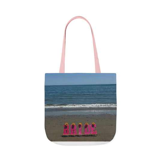 Bride Tote Bag 18" x 18" same print on each side. Pink or White Handles option. "Beachfront Bride Bag"