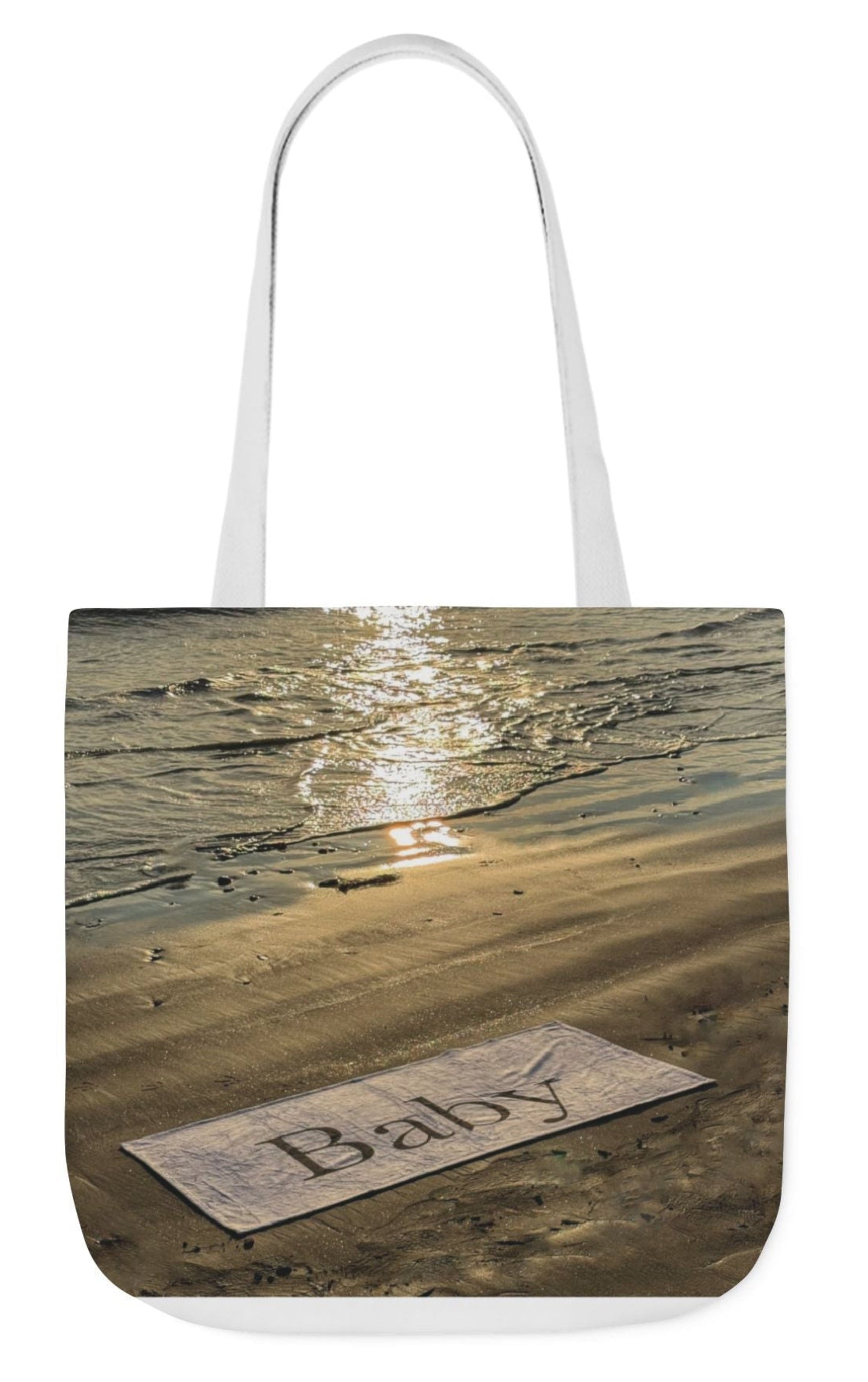 baby tote bag beach scene 18" x 18" white handles
