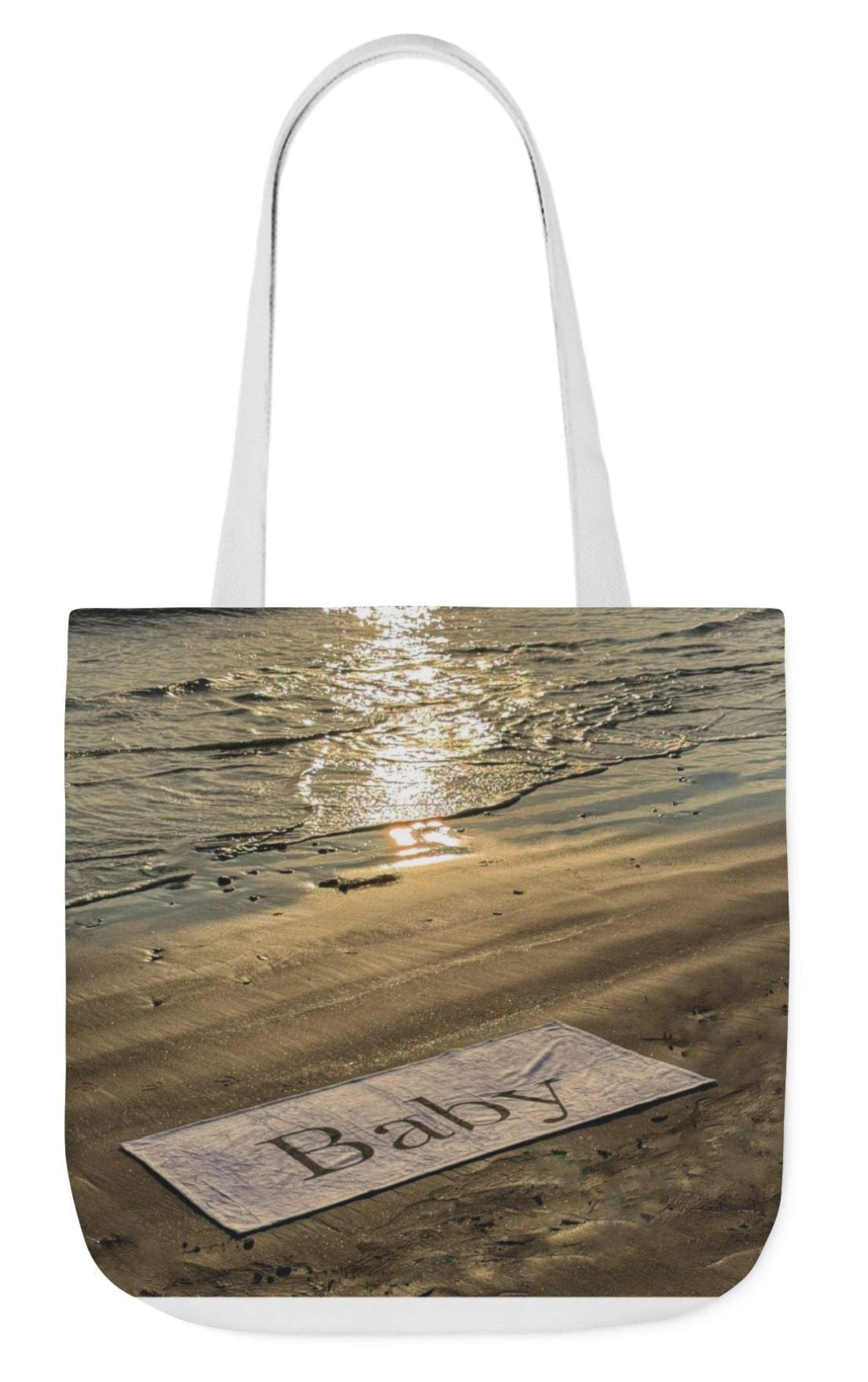 baby tote bag beach scene 18" x 18" white handles