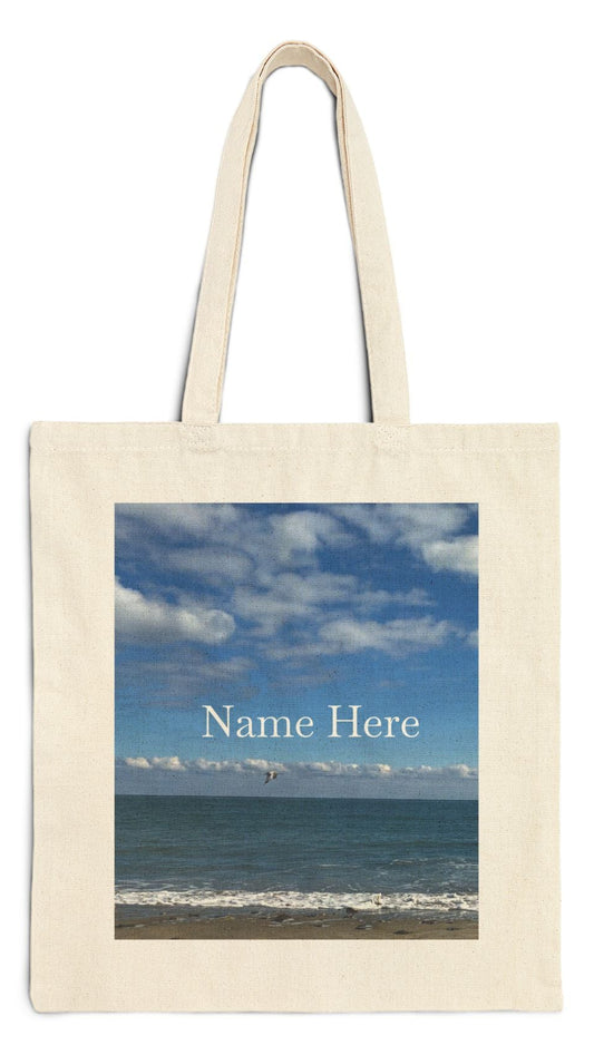 Beach Tote Bag Natural Color 15" x 16" Cotton Canvas Print on One Side. "Shore Bird"(Personalize it)