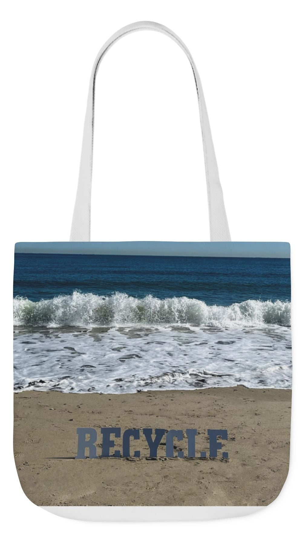 Recycle Tote Bag 18" x 18" different print on each side. 5 Handle Color Options. "Beach Recycle & Seaside Recycle Bag Personalized”