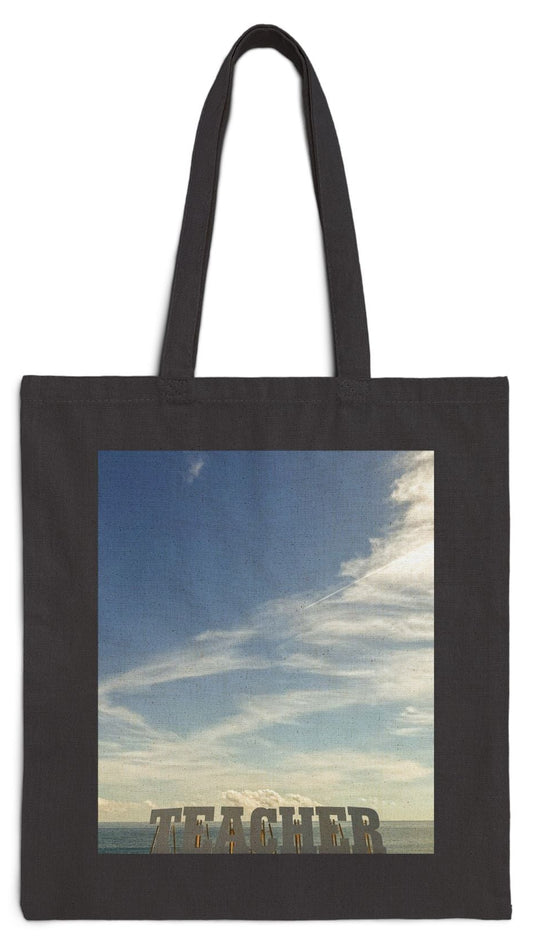 Teacher Tote Bag Cotton Canvas Black 15" x 16" print on one side. " Teacher Beach Tote Bag"