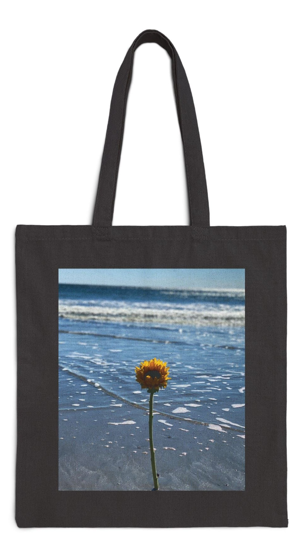 Floral Tote Bag Black 15” x 16” Cotton Canvas Print on One Side. "Seaside Flower"