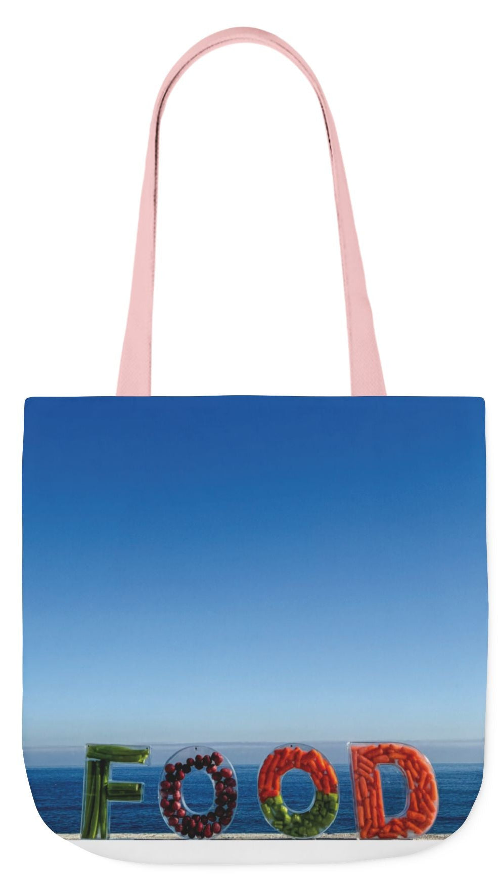 Food Tote Bag 18" x 18" Same Print on Both Sides, 4 Handle Color Options, "Seaside Veggie Food Bag"