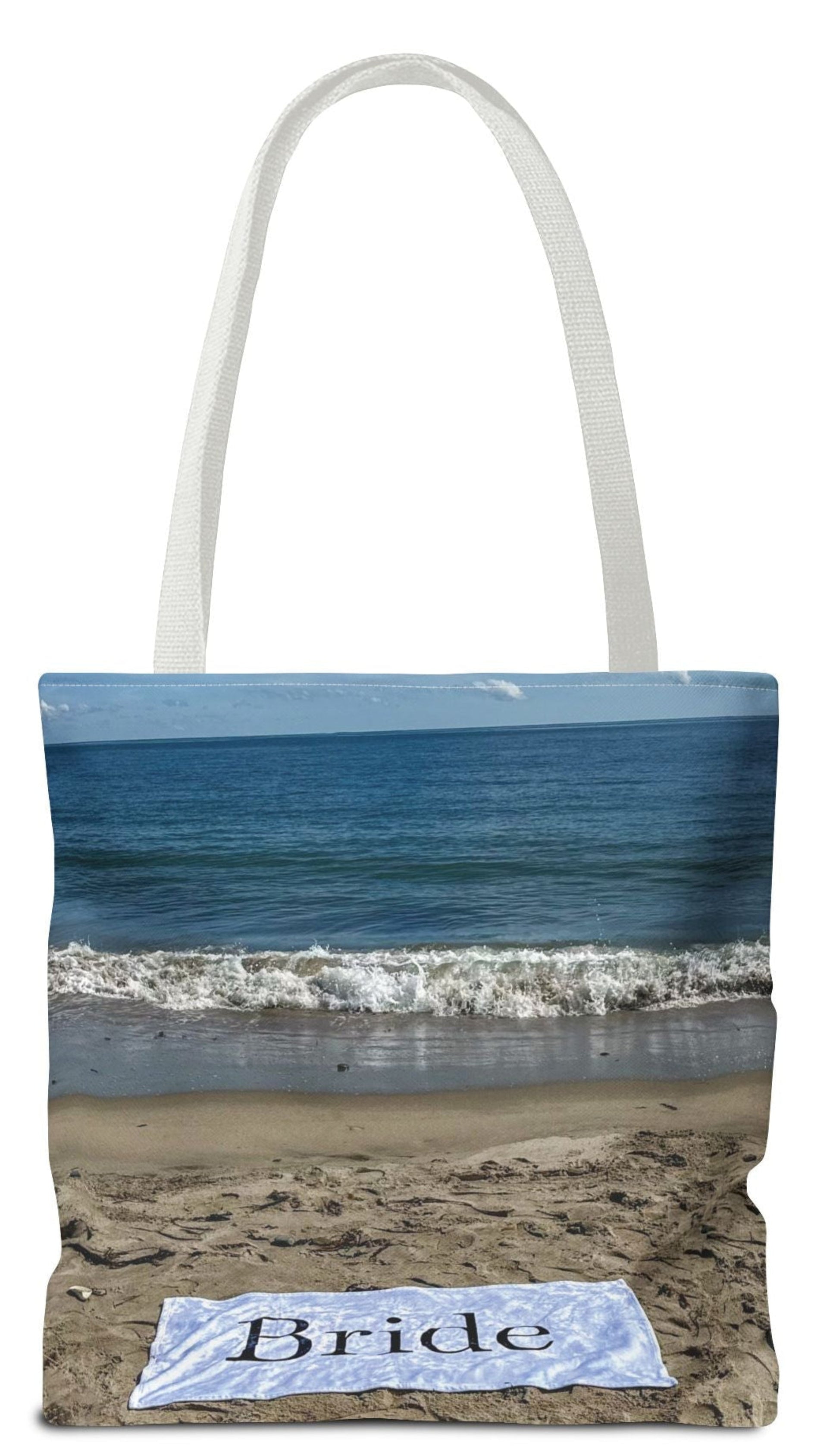 back of personalized bride tote bag beach sand bride tote bag