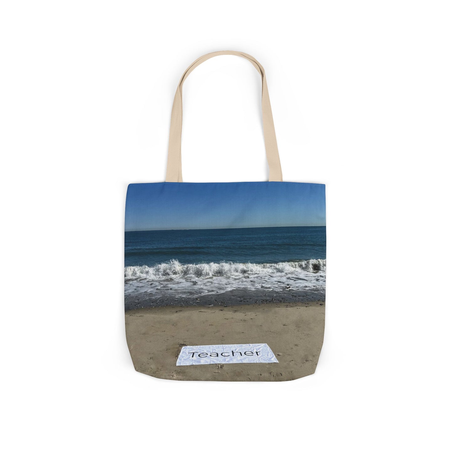 Teacher Tote Bag 18” x 18”  same print on each side. 5 Handle Color Options. “Beachfront Teacher Bag”