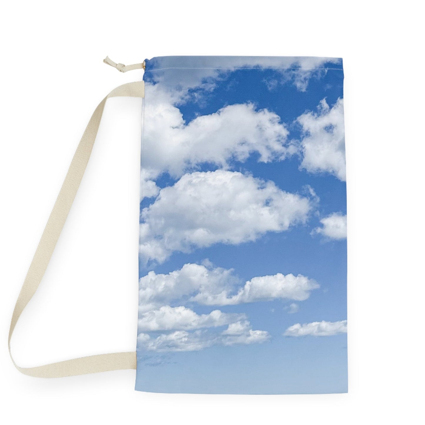 Laundry Bag with Shoulder Strap and Drawstring. Different Print on Each Side. 18" x 29” Seaside Bright Clouds Laundry”