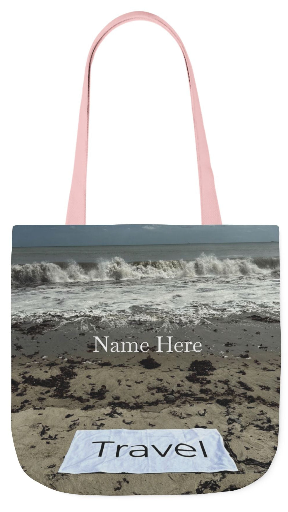 Travel Tote Bag 18” x 18” Same Allover Print on each Side. 4 Handle Color Options. “Wild Waves Travel Bag” (Personalize it)