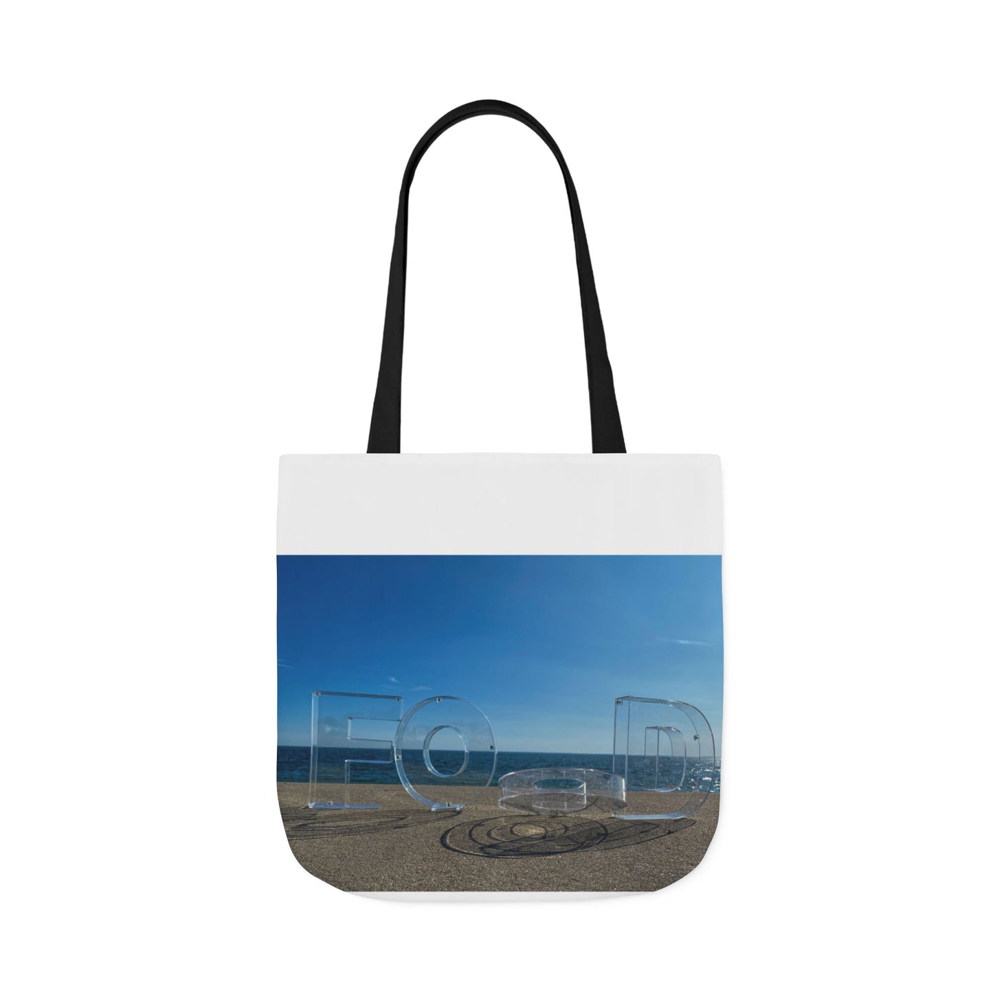 Food Tote Bag 18" x 18" Different Print on each side. 4 Handle Color Choices. "Seaside Food Reflections Bag"