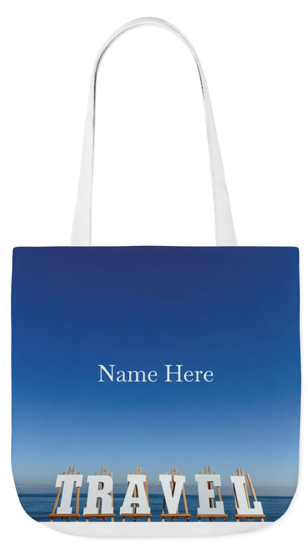 Travel Tote Bag 18" x 18" Same allover print on each side. 4 handle color options. "Seaside Travel Bag" (Personalize it)