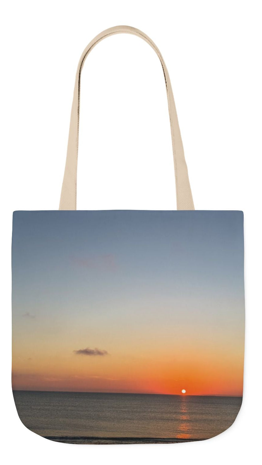 Everyday Tote Bag 13” x 13” different print on each side. 5 Handle Color Options. “Seaside Sunrising”