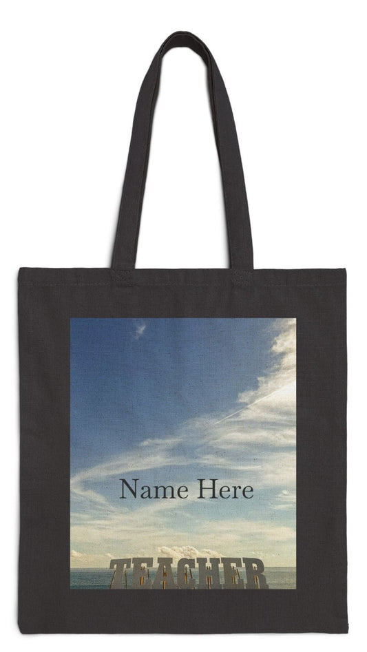 Teacher Tote Bag Black 15" x 16" Print on One Side. " Teacher Beach Tote Bag" (Personalize it)