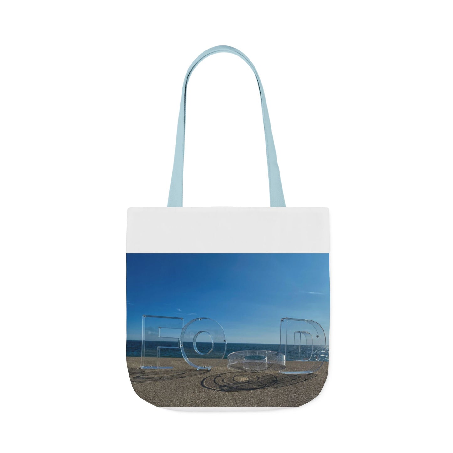 Food Tote Bag 18" x 18" Different Print on each side. 4 Handle Color Choices. "Seaside Food Reflections Bag"