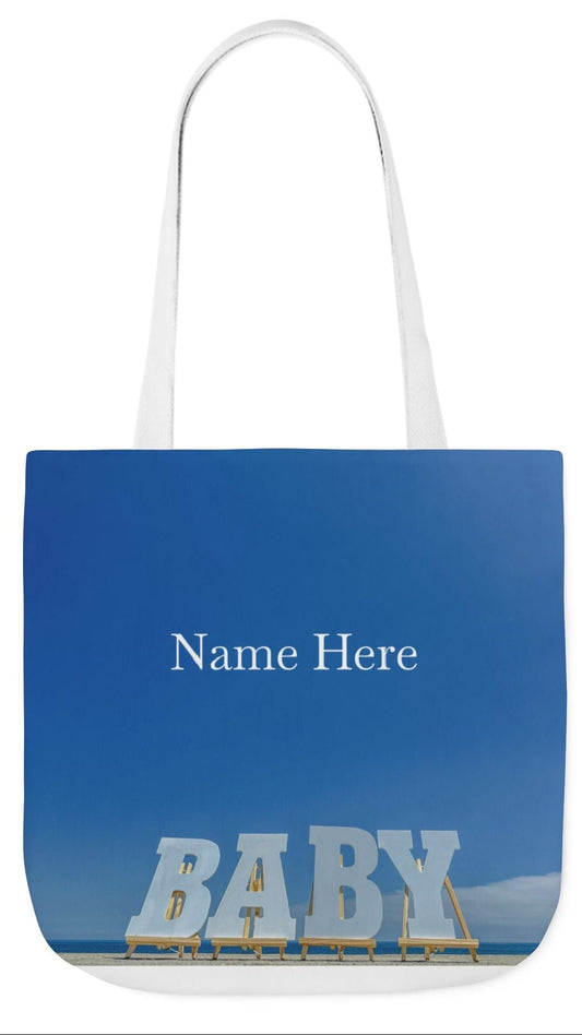 Baby Tote Bag 18”x 18” same all over print on each side with white, blue or pink handle options. “Baby Bag Bright Sky”.(Personalize it)