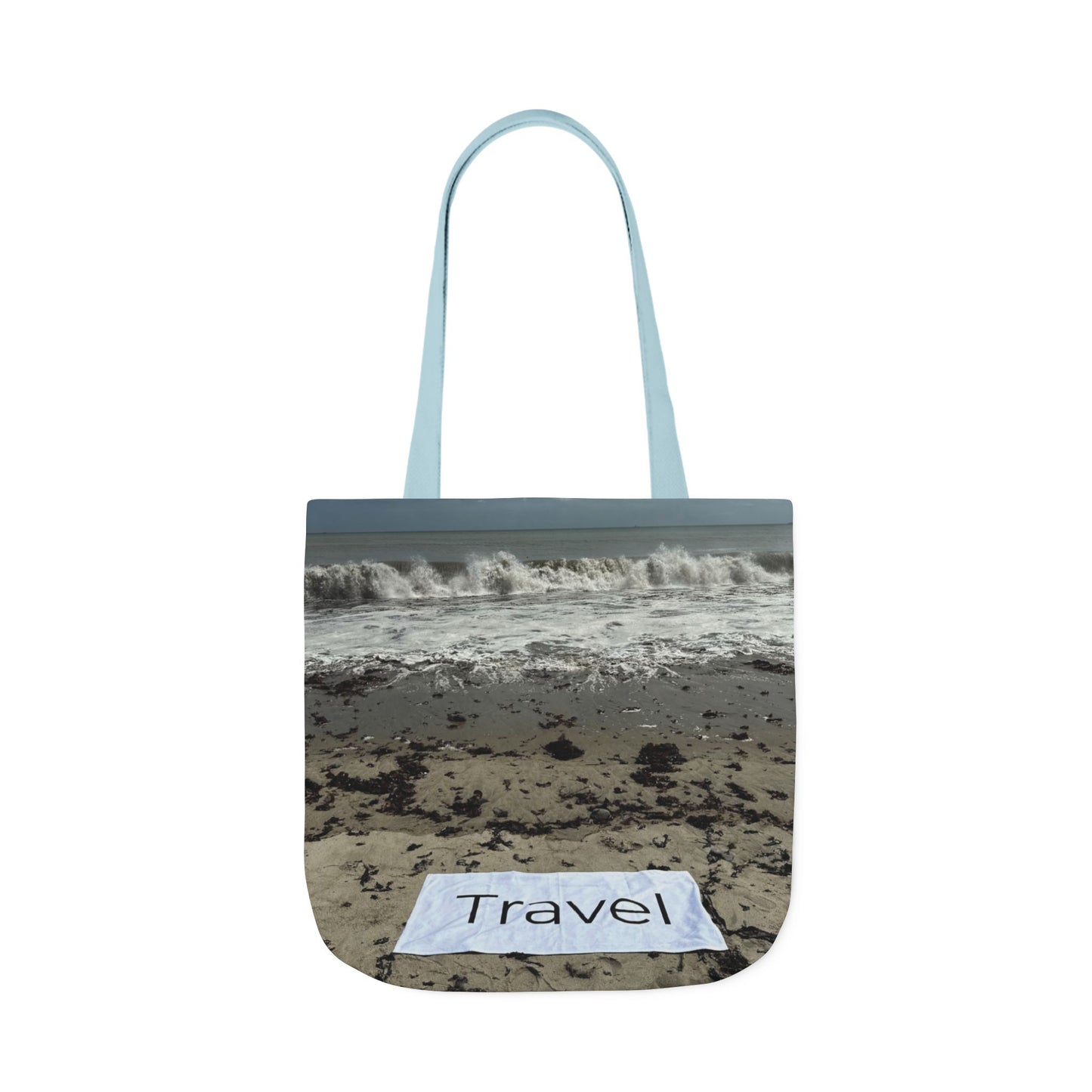 Travel Tote Bag 18” x 18” Same Allover Print on each Side. 4 Handle Color Options. “Wild Waves Travel Bag” (Personalize it)